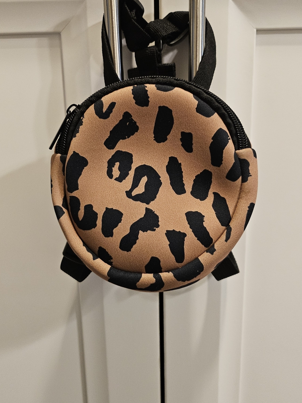 Round Leopard Print Mini Backpack Bag - Tan & Black